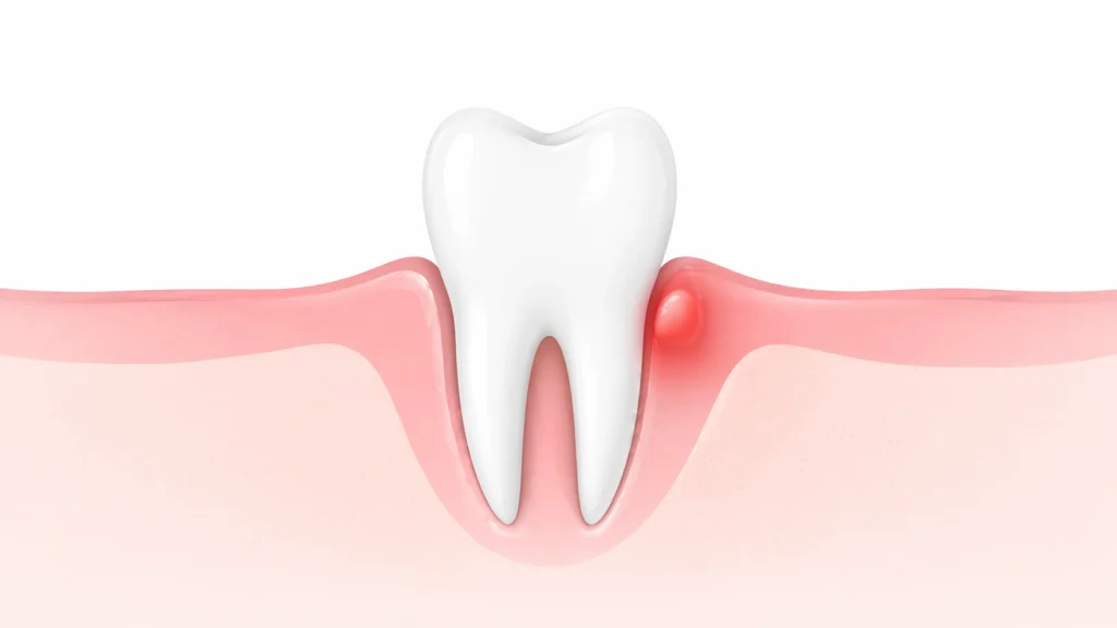 Simple illustration of abscess of periodontium with swollen gum spot near tooth in minimal clean design