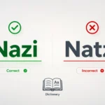 Natzi vs Nazi correct spelling comparison with highlighted correct word and minimal professional design