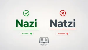 Natzi vs Nazi correct spelling comparison with highlighted correct word and minimal professional design