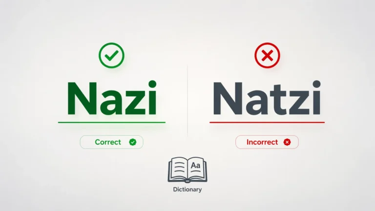 Natzi vs Nazi correct spelling comparison with highlighted correct word and minimal professional design