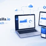 ### **Alt Text for Image 1** Geekzilla io tech professional illustration showing a clean digital workspace with laptop, smartphone, and tablet connected with smooth lines, minimal UI elements, and modern flat design --- ### **Alt Text for Image 2** Geekzilla io tech minimal illustration showing a single clean device with a smooth signal line, lots of white space, and simple modern flat design