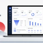 Modern Japan HR tech dashboard showing AI hiring tools, digital workforce analytics, and automation systems in a clean interface