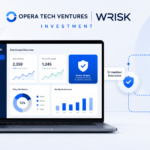 Opera Tech Ventures Wrisk investment illustration showing a digital insurance dashboard with embedded insurance connections to car and mobile device in a clean professional layout