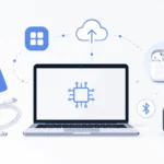 What is under 4 tech modern image with laptop and low-cost tech ecosystem