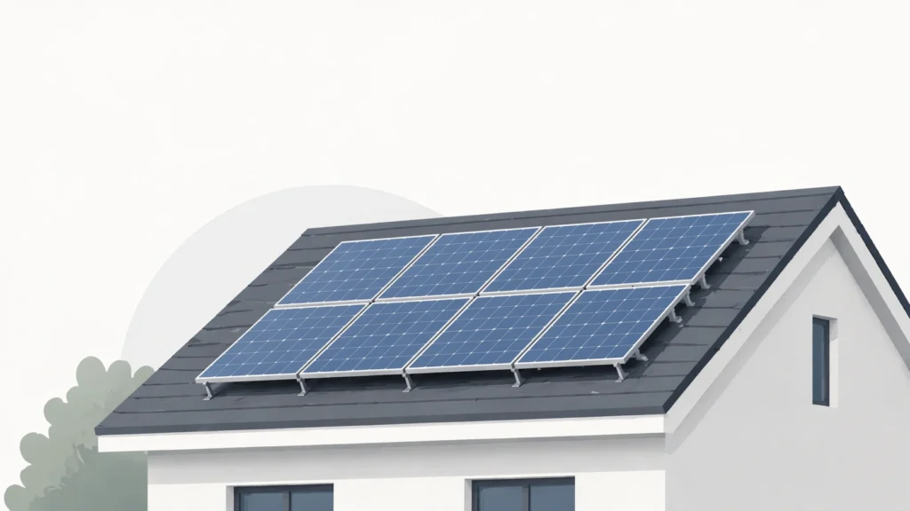 Estructuras para panel solar en techo Iowa en un diseño minimalista de casa con paneles solares montados en el techo limpio y moderno
