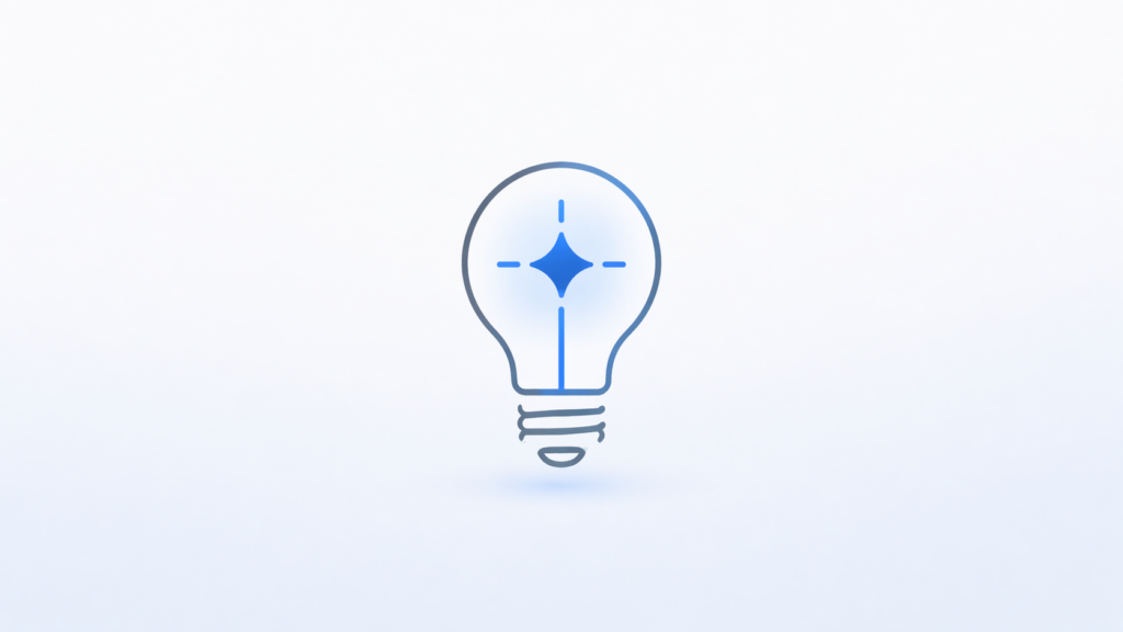 Minimal woeken concept illustration with a simple lightbulb and spark symbol representing creativity and new ideas