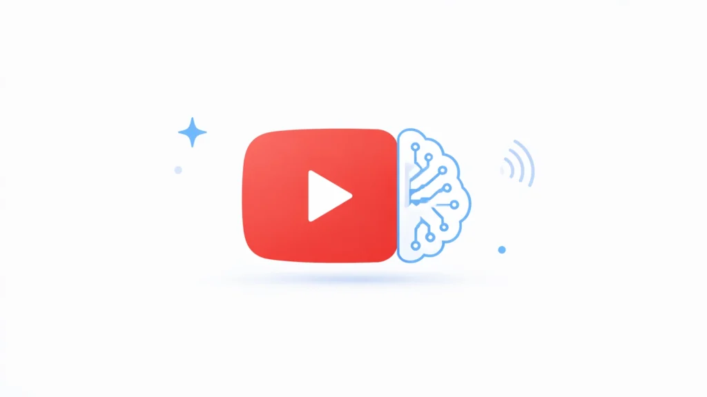 Best AI tools for YouTube automation 2026 minimal design with YouTube play button merged with AI brain and simple clean elements
