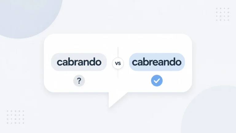 Minimal illustration comparing “cabrando” and “cabreando” with a checkmark and question mark, showing correct vs incorrect word usage.