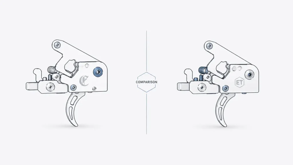Minimal illustration of Cajun vs Eemann Tech upgrade concept with two abstract mechanical icons separated by a clean line on a light background, representing a simple technical comparison.
