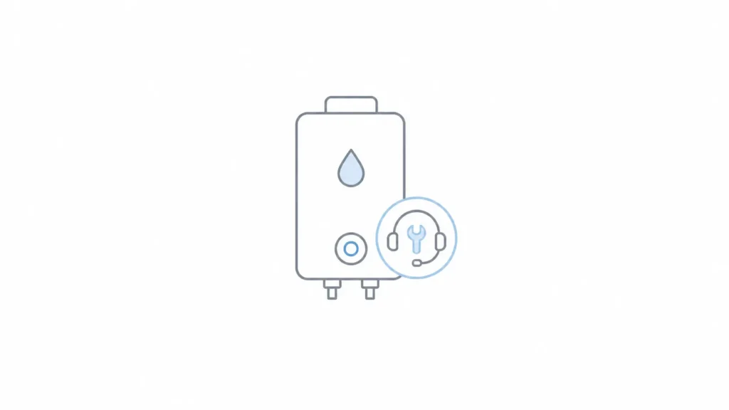 Minimal boiler icon with wrench symbol showing simple Lochinvar tech support and quick problem fixing concept.