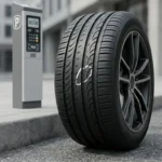 Chalk mark on car tire used by parking enforcement to track parking time on city street