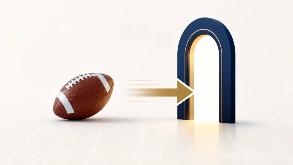 Minimalist Jeremiah Smith transfer portal rumors illustration featuring a football icon, clean portal symbol, and directional arrow on a soft football field background.
