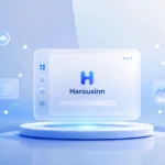 Harouxinn digital innovation concept with futuristic interface, data nodes, and clean modern workspace design
