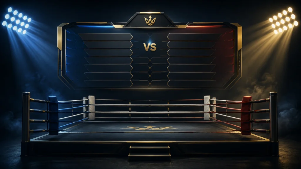 Minimalist illustration of a boxing glove beside a modern fight card representing the Manny Pacquiao vs Mario Barrios fight card with championship belt icon and soft boxing ring shadows.