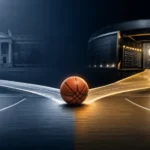 Josh Giddey College career path illustration showing a basketball between a university campus and a professional basketball arena, highlighting his decision to skip college basketball and enter the NBA through Australia's professional league system.