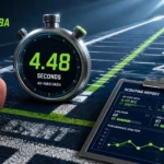 Jaxon Smith-Njigba 40 time showcased in a professional NFL combine setup with a 40-yard dash lane, digital stopwatch showing 4.48 seconds, and scouting report clipboard in a stadium-style lighting environment.