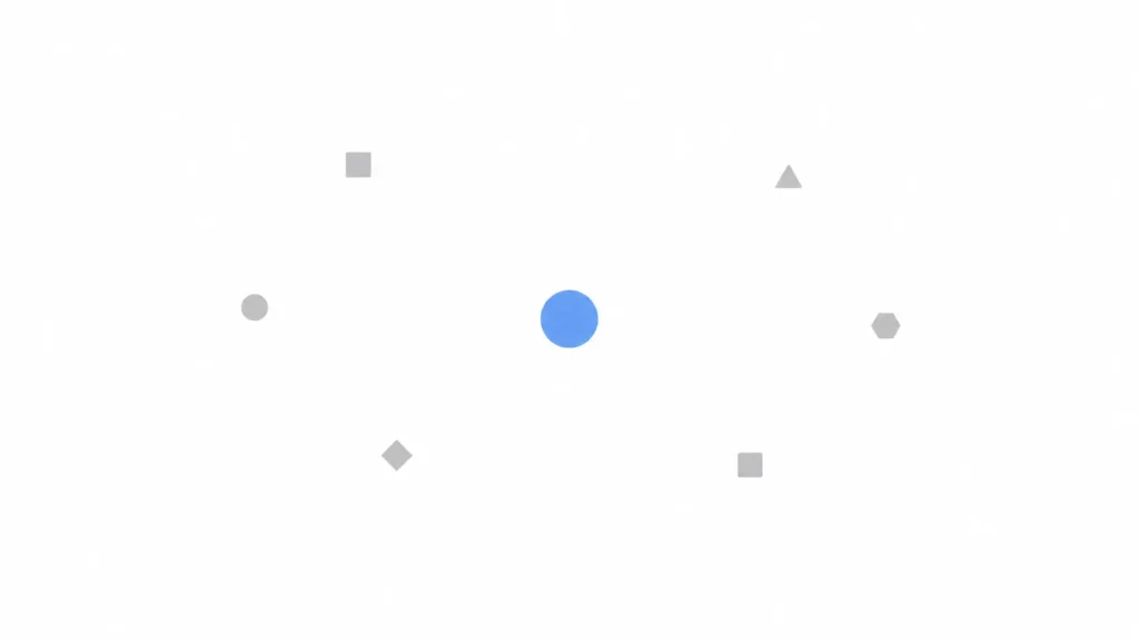Minimalist design with one blue shape highlighted among grey shapes, representing uncuymaza concept of simplicity and focus on what matters