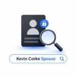 Minimalist illustration featuring a private profile card with a lock icon and magnifying glass symbolizing online searches about Kevin Corke spouse.