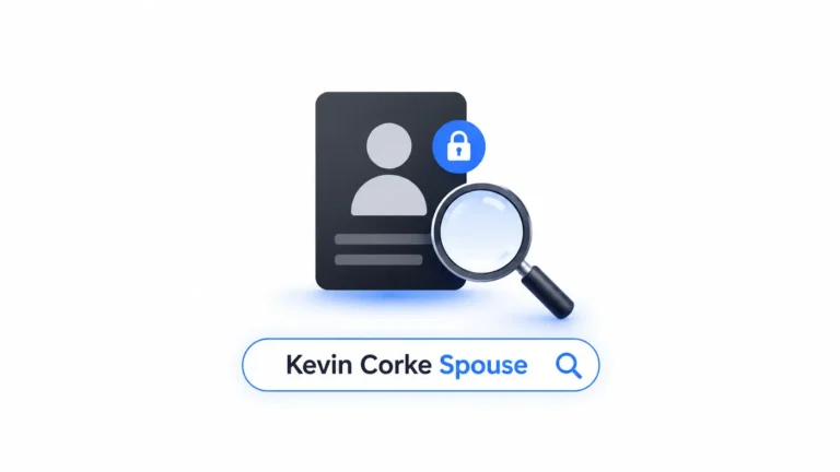 Minimalist illustration featuring a private profile card with a lock icon and magnifying glass symbolizing online searches about Kevin Corke spouse.
