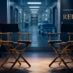 Mary McCormack Noah Wyle reunion concept featuring two director chairs facing each other in a television studio with a film reel and hospital corridor background, symbolizing their long-awaited TV reunion.