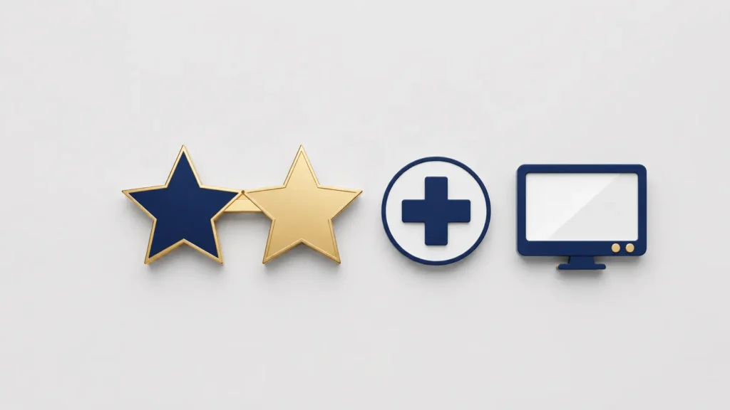 Mary McCormack Noah Wyle reunion illustration showing two connected stars beside a medical cross and television screen icon on a clean minimalist background.