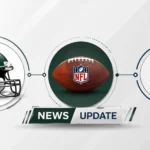 Josh Jacobs news illustration featuring a football helmet, football, and news alert icon connected in a modern sports update design.