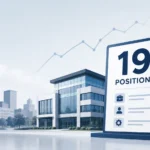 Professional business news illustration showing a modern Albert Lea city skyline, a corporate office building, and a large hiring board displaying 19 positions. An upward growth chart in the background symbolizes job growth, economic development, and new employment opportunities in Albert Lea. Clean blue and gray corporate design with a minimalist editorial style.