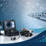 Frank Founder of Ratech Electronics illustration featuring pipeline inspection technology, electronics manufacturing, innovation, digital connectivity, and business growth.