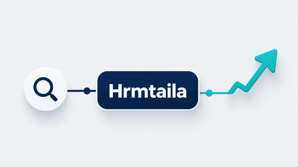 Hrmtaila minimalist illustration featuring a search icon, keyword badge, and upward growth arrow connected by clean lines on a simple professional background.