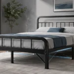 Modern premium jernsenger iron bed frame in a stylish bedroom setting, highlighting strong durable metal design with clean minimalist interior and soft lighting.