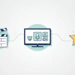 Professional minimalist illustration representing Joanna Garcia Swisher's acting career with a film clapperboard, television screen, and achievement star connected by modern lines on a clean light gray background.