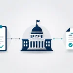 Minimalist illustration showing a medical clipboard, a government building, and a magnifying glass reviewing a document, representing verified information about Ben Sasse diagnosis.