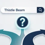 Professional flat-design illustration of Thistle Beam showing a search bar, glowing information icon with a question mark, and two diverging paths representing multiple possible meanings and online research.