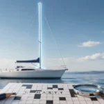 Professional illustration of a white sailboat with its mast highlighted beside a partially completed crossword puzzle, pencil, and magnifying glass representing the Sailboat's Post NYT crossword clue.
